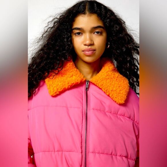 Urban Outfitters Duckie Faux Shearling Collar Puffer Jacket NWT - Picture 2 of 9